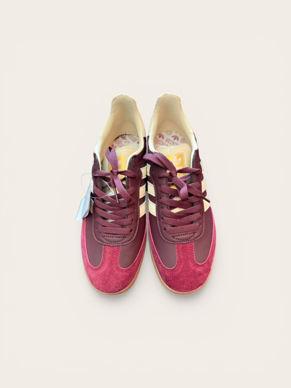 adidas Samba Burgundy and Cream Retro Lace-Up Sneakers-NWT